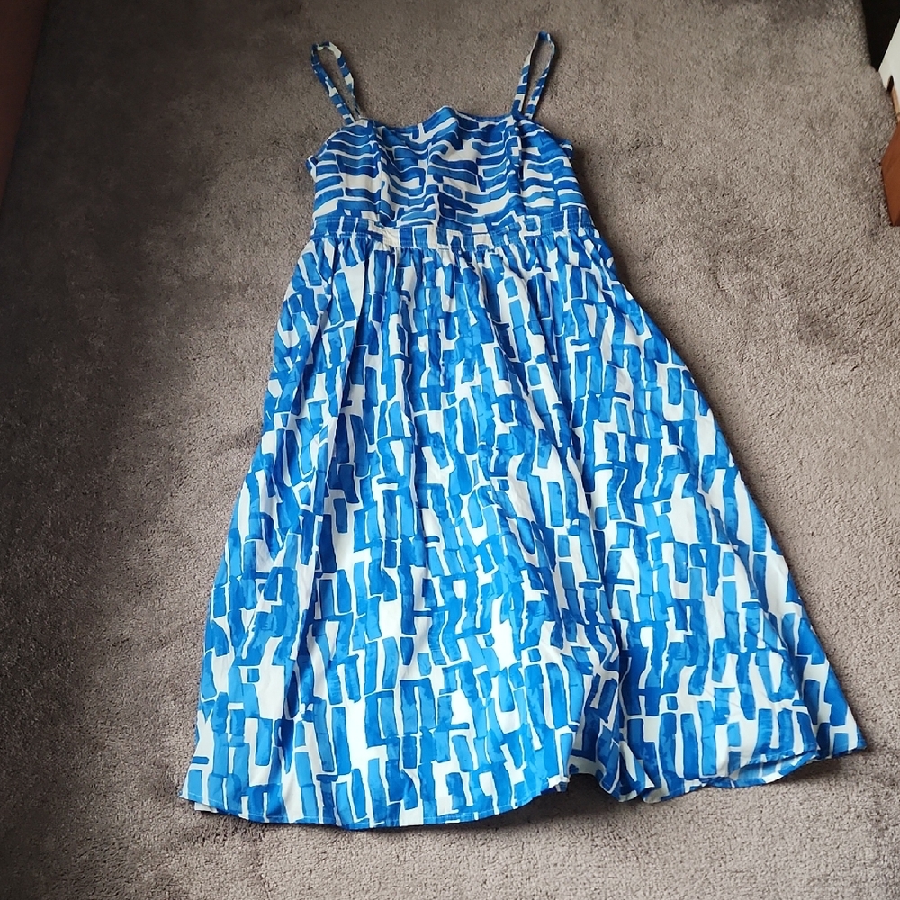 Nine West Blue White Abstract Print Sundress SIZE XL Sleeveless Fit & Flare Midi